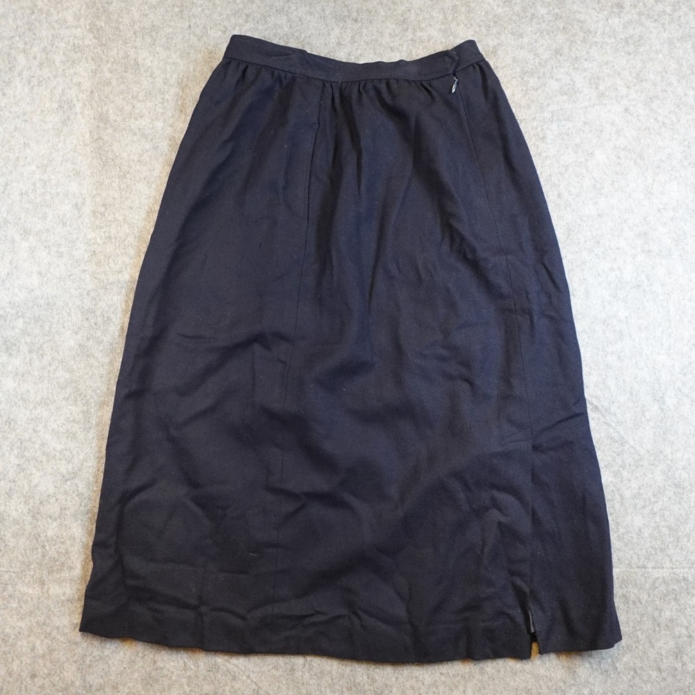 Vintage Evan Picone Skirt Women 8 Navy Blue Union Made Wool Midi Slit Zip Back